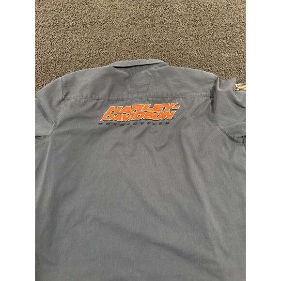 Harley-Davidson Shirt Mens XL Blue Gray Button Up Short Sleeve Work Embroidered - Picture 3 of 5